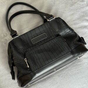 Longchamp Black Croc-Embossed Satchel